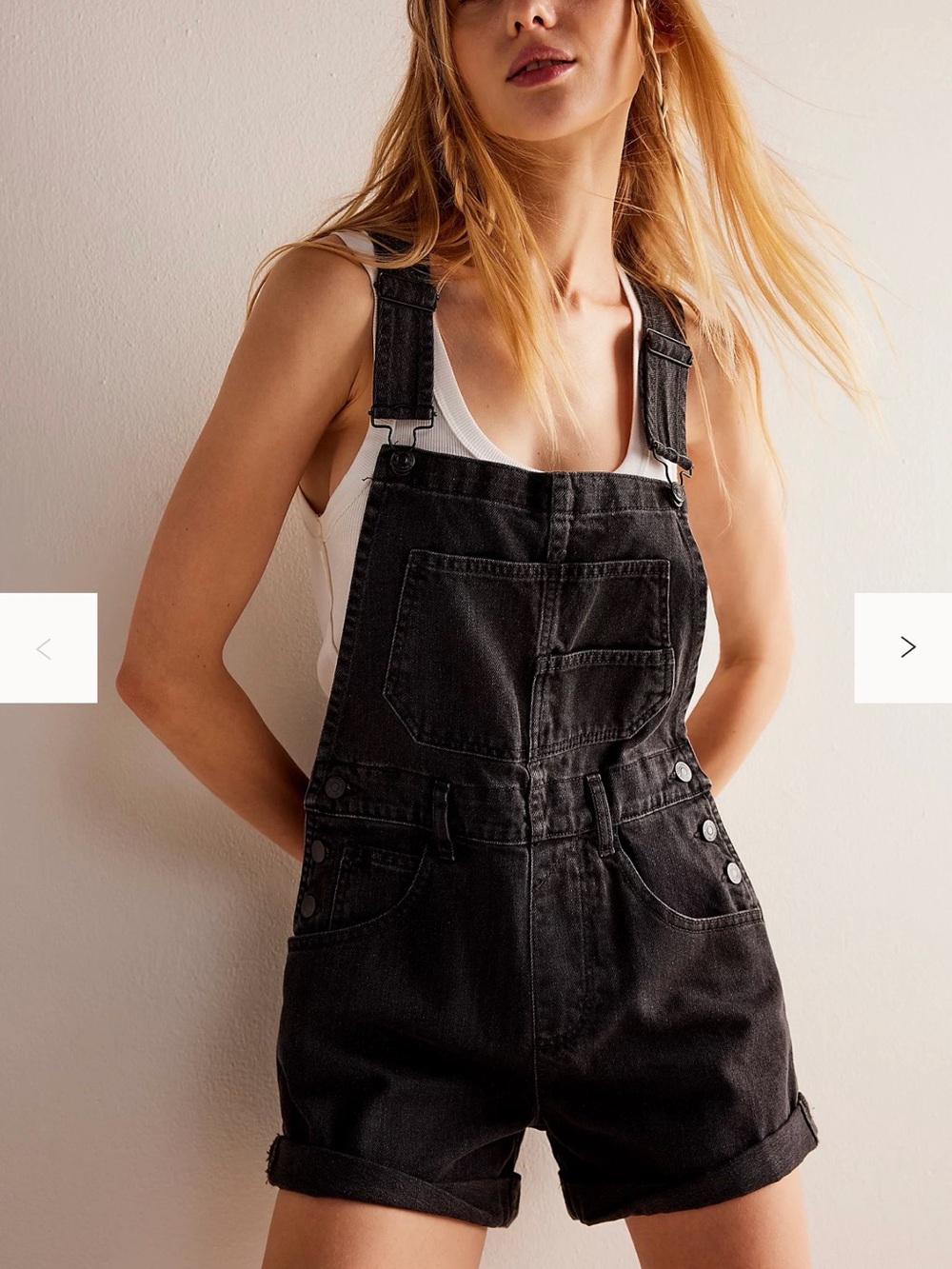Free People Black Denim Short Overalls